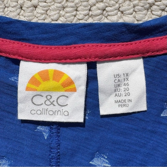 C&C California 100% Pima Cotton 1X Scoop Neck Lightweight Breathable Boxy Blue - Picture 4 of 10